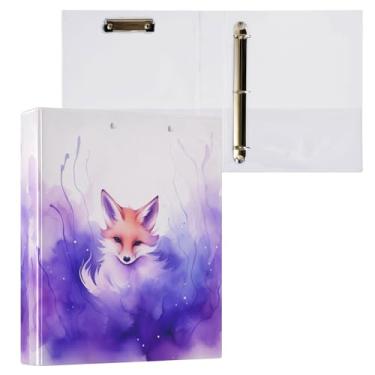 Imagem de Fichário de 3 anéis roxo raposa mágica, fichário redondo de 3 cm, 200 folhas, encadernadores de visualização, organizador de fichário de papel A4 para casa, escola, escritório, 1 pacote