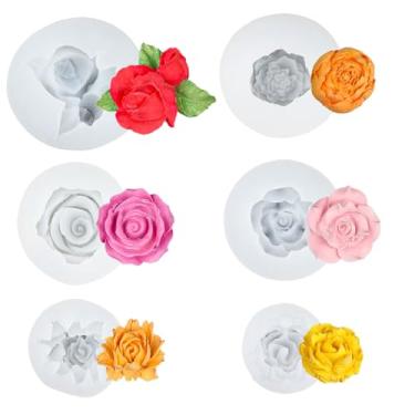 Imagem de 6 moldes de silicone de flores para fabricação de velas, moldes de vela de silicone 3D, moldes de silicone, moldes de vela de flores reutilizáveis para cera de soja, cera de sabão, cera de abelha