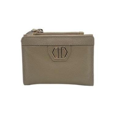 Imagem de Carteira Feminina Arezzo Couro Zíper Metal Pequena Bege-Feminino