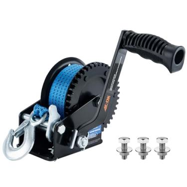 Imagem de AC-DK Guincho de reboque de barco resistente de 725.7 kg com alça de 26 pés, catraca bidirecional e guincho de reboque de engrenagem 4: 1, guincho de manivela portátil para barco, caminhão, reboque