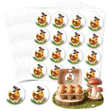 Imagem de GOMAKERER 320 etiquetas engraçadas de caixa de ovos, decalques de ovo de galinha de bruxa de 5 cm adesivos de ovos frescos de fazenda adesivos de embalagem de ovos de animais de estimação para caixa