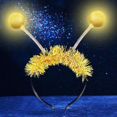 Imagem de Sixexey Light Up Alien Antenna Headband LED Space Martian Head Band Halloween Costume Hair Accessories for Women (B-Gold)