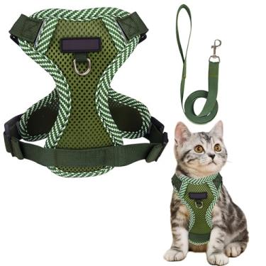 Imagem de Peitoral e coleira à prova de fuga para gatinhos, ajustável, respirável, gatos, cães, cinto de segurança grande, verde