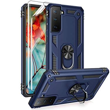 Imagem de Capa para Samsung Galaxy S21 Plus 5G, capa S21+ com protetores de tela HD, suporte de anel de metal de grau militar Androgate com suporte de 4,5 m testado em queda, capa à prova de choque para Galaxy S21 Plus azul
