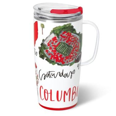 Imagem de Swig Life Caneca de viagem de 623 g, copo isolado com alça e tampa, caneca de café de viagem, compatível com porta-copos, copo de aço inoxidável de 623 g, reutilizável isolado com tampa (sábados em