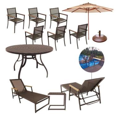 Imagem de Kit Completo Móveis Piscina Mesa 1,40m Alumínio + Cadeiras e Espreguiç