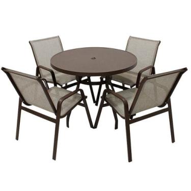 Imagem de Jogo de Mesa Ripada Aluminio 4 Cadeiras Tela Sling Piscina e Jardim - 