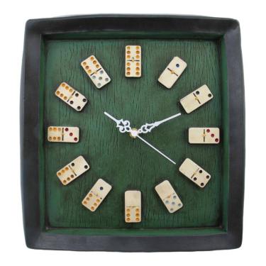 Imagem de Relógio Parede Artesanal em Gesso 31x33cm Tema Dominó BR202