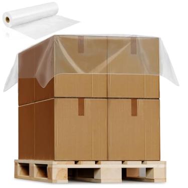 Imagem de Pangda Capa de paletes de plástico transparente de 150 x 152 cm 1,5 mm (250 sacos/rolo), cobertura superior de paletes de LDPE à prova de poeira, tapete de plástico temporário para atividades ao ar