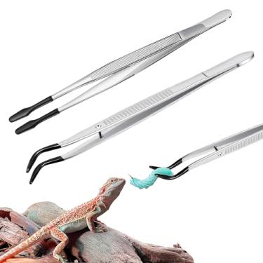 Imagem de Helidrago 2 pinças de alimentação de répteis com pontas de borracha, acessórios de tanque de répteis, pinças de alimentação de dragão barbudo de 15 cm para lagartixa leopardo, lagartos, tarântulas