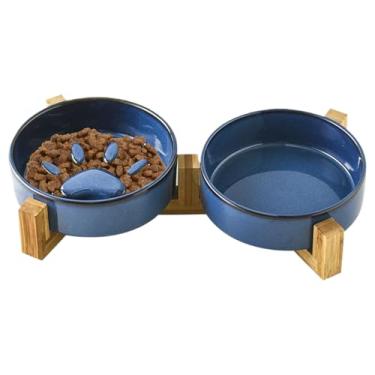 Imagem de Rrlihjgu Comedouro para Cães Slow Feeder - Conjunto De Tigela Cerâmica Com Patinha Para Comida E Água - Prato Para Animais Domésticos Para Uso Interior Exterior Jardim Campismo Água