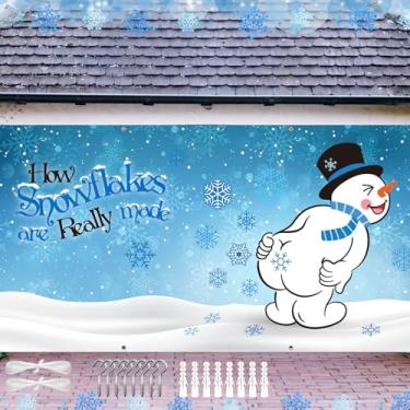 Imagem de VitalCozy 4,9 x 2,1 m Natal boneco de neve garagem porta banner capa inverno como flocos de neve são realmente feitos engraçado sinal de varanda frontal pano de fundo de cabine de fotos para Natal
