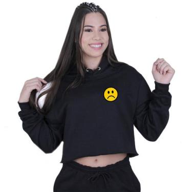 Imagem de Cropped Moletom Feminino Sad Smile Bad Tumblr - Lafre, Preto, G