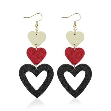 Imagem de GELVTIC Brincos de coração de couro para mulheres modernos, brincos de estrela leves, presentes para ela, Large, Couro, Sem pedra preciosa