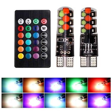Imagem de OtpOutopa Luz de largura da lâmpada LED RGB T10 com controle remoto W5W 194 168 2825 luz estroboscópica 16 cores cunha COB para mapa interior de carro, cúpula, porta, placa de licença, luzes de