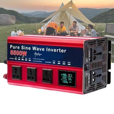 Imagem de Inversor de potência de onda senoidal pura 5500W 12/24/48/60/72V DC a 110V 220V CA Conversor de tensão com tela LCD, para casa/rv/caminhão/carro/acampamento (vermelho),60V TO 220V