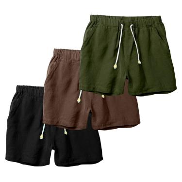 Imagem de Kit 3 Shorts Linho Bermuda Masculina Com Cordão Estilo Casual-Masculino