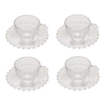 Imagem de Cj 4 Xícaras P/Café C/Pires de Cristal Daisy Transparente 80ml Wolff