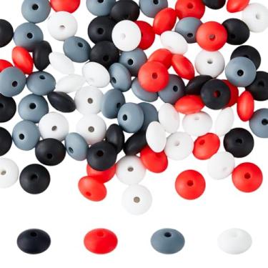 Imagem de DICOSMETIC 80 peças contas de abaco contas soltas de silicone a granel 11,5 mm contas espaçadoras de lentilha canetas coloridas contas de silicone para chaveiro colar pulseira fabricação de joias