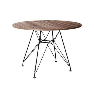 Imagem de Mesa Eiffel Redonda 90Cm Tampo De Madeira Amendôa Com Base De Ferro Pr