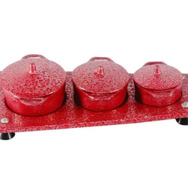 Imagem de Panelas Mini Fogão Lenha Alumínio Fundido Craqueada Vermelho - DIVIFOR