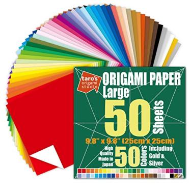 Imagem de [Estúdio de origami Taro] Papel japonês grande de 25,4 cm um lado 50 cores 50 folhas quadradas, fácil de dobrar, papel japonês premium para iniciantes (ouro e prata incluídos) feito no Japão