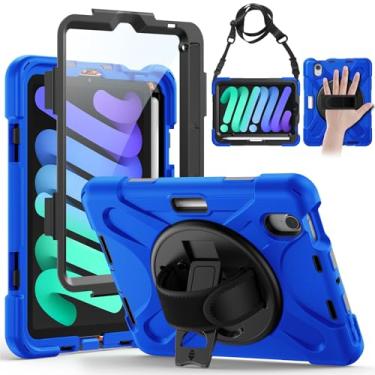 Imagem de Gerutek Capa para iPad mini 7 (A17 Pro) 2024/Mini 6 2021 21.1 cm, capa à prova de choque para iPad mini 7/6ª geração com protetor de tela, suporte giratório de 360°, alça de mão/ombro, suporte de