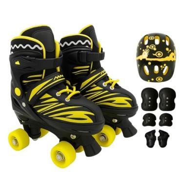 Imagem de Patins Infantil Roller 4 Rodas + Capacete Proteção Ajustável (Amarelo, G - 37 ao 40)