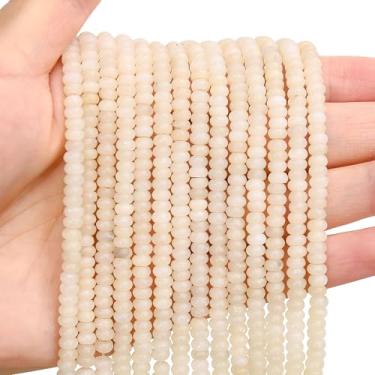 Imagem de BONNY BOXX 1 fio (150 peças) 2 contas Rondelle de opala branca natural de 4 mm, contas de pedra de disco de ábaco natural, pedra preciosa espaçadora solta para pulseira faça você mesmo, colar e fazer