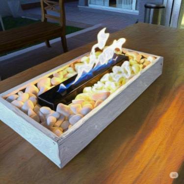 Imagem de Lareira Ecológica Em MDF Com Rodinhas E Pedras Brancas - Hegavi, Branc