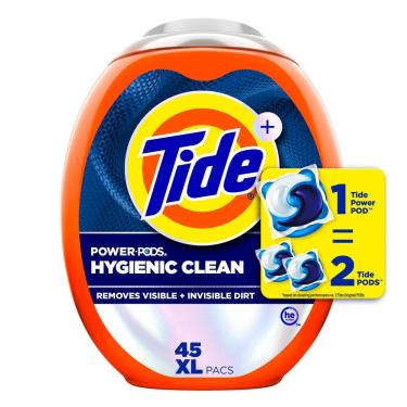 Imagem de Detergente para roupa Tide Power PODs Hygienic Clean, 45 pacotes