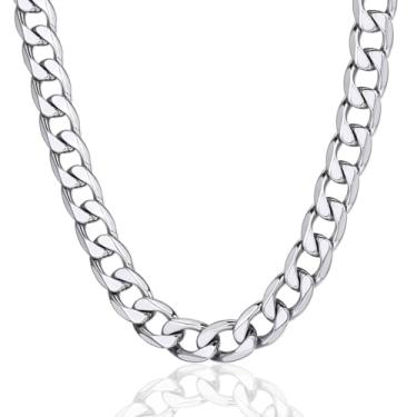 Imagem de ChainsPro Colar de corrente cubana masculina, banhado a prata/preto/ouro, aço inoxidável, corrente de elos cubanos, 4/6/9/13 mm de largura, 35,5 a 76,2 cm de comprimento, acessórios hip hop, joias