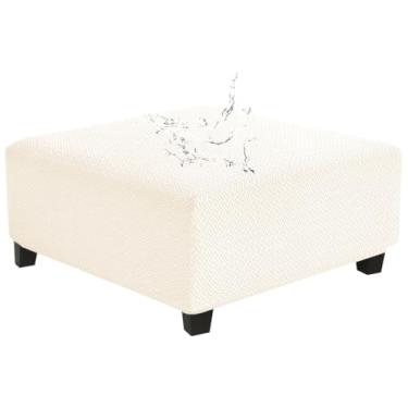 Imagem de Levoberg Capa quadrada à prova d'água grande quadrada dobrável para banco otomano para apoio para os pés capas de mesa de centro otomana grande cubo com fundo elástico M bege