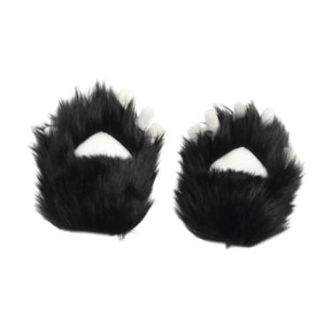 Imagem de simhoa Luvas de pata de gato, luvas de pelúcia simuladas para festa de máscaras de clube, Preto Branco