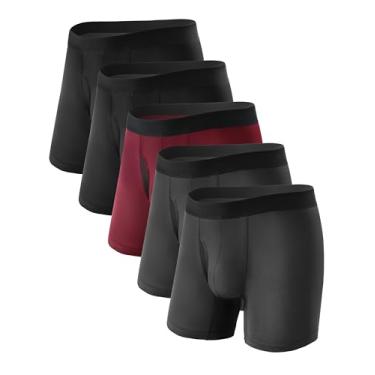 Imagem de TIICHOO Cueca boxer masculina para incontinência, lavável, macia, reutilizável, à prova de vazamento, com proteção contra moscas para vazamento da bexiga, pacote com 5 (pequena, 2 pretas/2 cinza/1