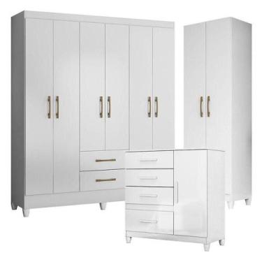 Imagem de Guarda Roupa Casal Panamá Com Cômoda Vênus Com Pés E Armário Multiuso 