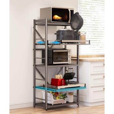 Imagem de Prateleira de metal para cozinha com suporte para micro-ondas, prateleiras de armazenamento (5 camadas 2 puxadores (60 cm L x 150 cm altura))