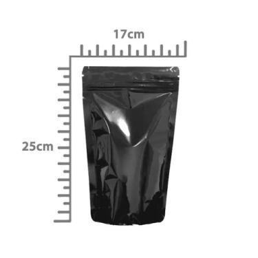 Imagem de Saco Stand Up Pouch Preto BRILHO - 17x25+4cm - Fecho Zip - Aster, 100