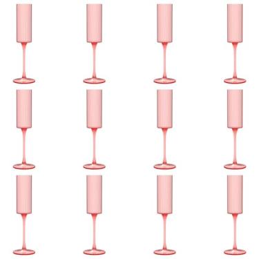 Imagem de ZFLYCANP 12 peças de taças de champanhe de plástico com haste longa, taça de champanhe reutilizável, flauta de coquetel multifuncional para festa de aniversário de casamento e aniversário (rosa)