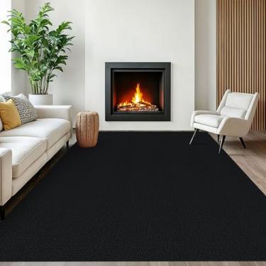 Imagem de EARTHALL Tapetes laváveis para sala de estar, 1,8 x 2,5 m, antiderrapante, tapete de sala de jantar, de algodão, de borracha, trançado, para sala de estar, quarto, sala de jantar, preto