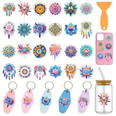 Imagem de GOMAKERER 120 peças de envoltórios de copo DTF UV de flor de mandrágora e apanhador de sonhos, adesivos de borboleta, adesivos de transferência UV, adesivos de transferência à prova d'água, decalques