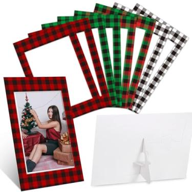 Imagem de Leinuosen 60 peças de enfeites de Natal, molduras de papel, 10 x 15 cm, molduras de papelão a granel com suporte, moldura vermelha e verde para decoração de enfeites pendurados (tema xadrez)