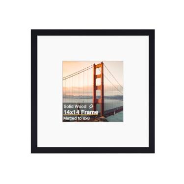 Imagem de KINLINK Moldura de 35,5 x 35,5 cm, moldura quadrada preta de madeira maciça para fotos 20 x 20 com tapete ou 35,5 x 35,5 cm sem tapete, porta-retratos de parede preta, 1 pacote