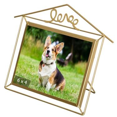 Imagem de Fabulaxe Moldura flutuante de metal dourado decorativo de 23 x 18 cm para fotos horizontais de 10 x 15 cm, cavalete traseiro para casa, escritório, sala de estar, quarto, decoração de casamento