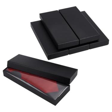 Imagem de FINGERINSPIRE 6 caixas de embrulho de presente 27 x 9,7 x 3,2 cm preto retangular papel papelão caixas de armazenamento com folha de plástico transparente caixa de embalagem de presente para dia dos