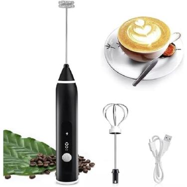 Imagem de Mini Mixer Inox Portátil Elétrico USB Recarregável 2 em 1: Prepara Bebidas Cremosas, Batedor de Ovos, Misturador de Bebidas, Fuê Multiuso com 3 Velocidades Alta Performance e Durabilidade