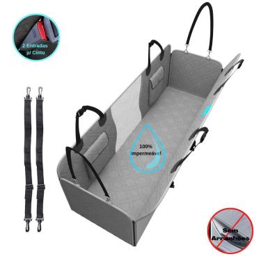 Imagem de Capa Protetora de Banco Traseiro Carro Luxo Impermeável Cachorros e Gatos Pet Cinza Premium