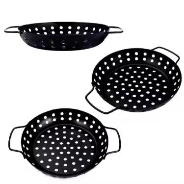 Imagem de Panela Churrasqueira Grelha Antiaderente Fritadeira Cesto Churrasco Legumes Camarao Peixe Grelhado