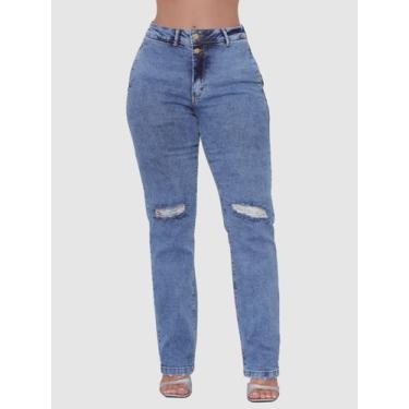 Imagem de Calça Reta Preto Cintura Alta  Bolso Jeans Moda Verão Fashion Tendênci