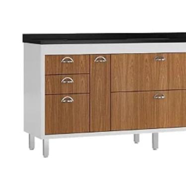 Imagem de Armário de Pia Cozinha 194cm com Pés 4 Porta 100% Mdf Balcão (Branco/Freijó)